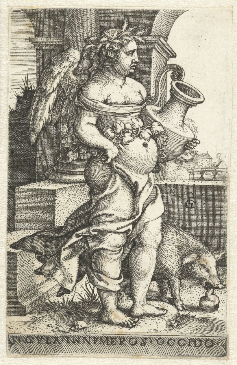Gluttony (Gula), Gvla Innvmeros Occido (title on object), Seven Deadly Sins (series title) by Georg Pencz