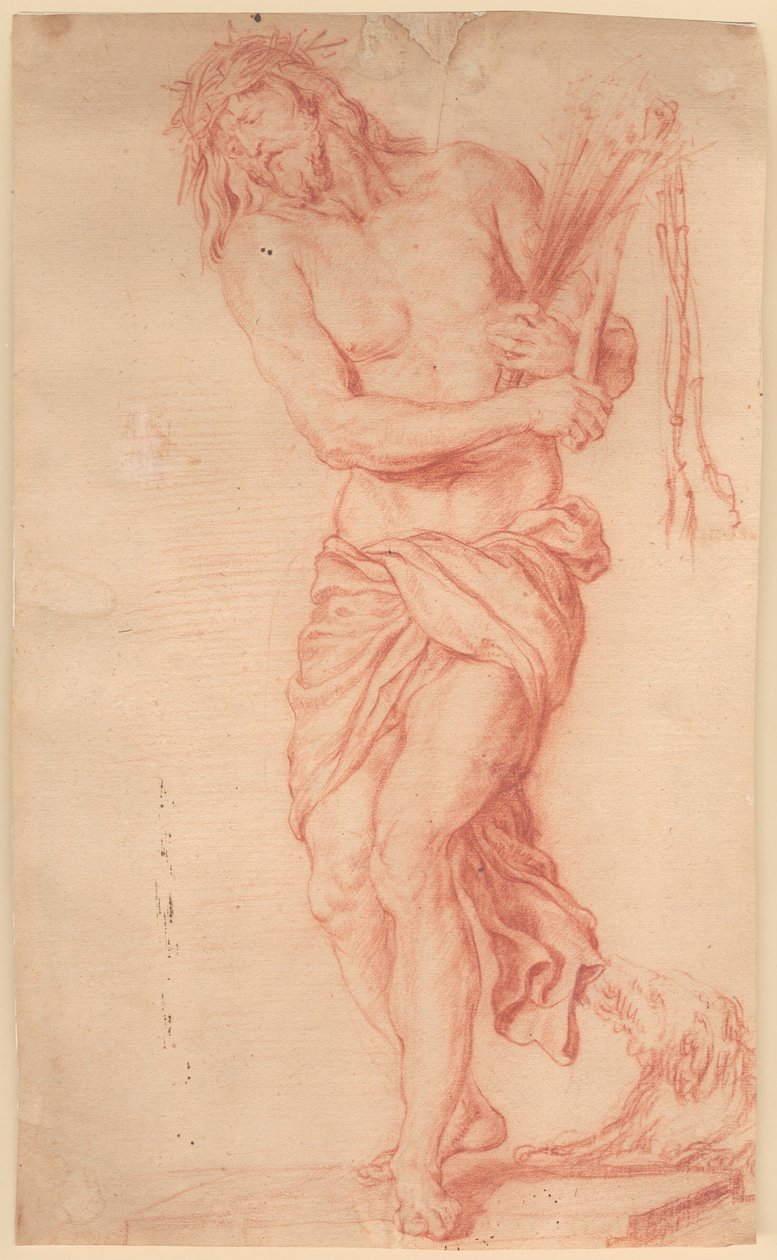 Ecce Homo. Standing, Suffering Christ with Rod and Knotted Whip and Crown of Thorns on His Head by Georg Petel