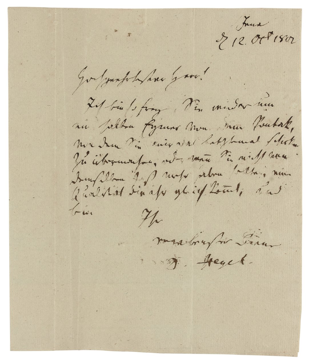 Autograph letter to Gebruder Ramann, Jena by Georg Wilhelm Friedrich Hegel