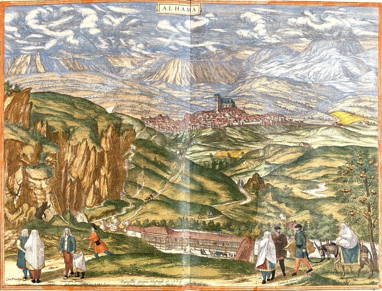Alhama de Granada, Spain by Georg and Hogenberg Franz (1535 90) Braun