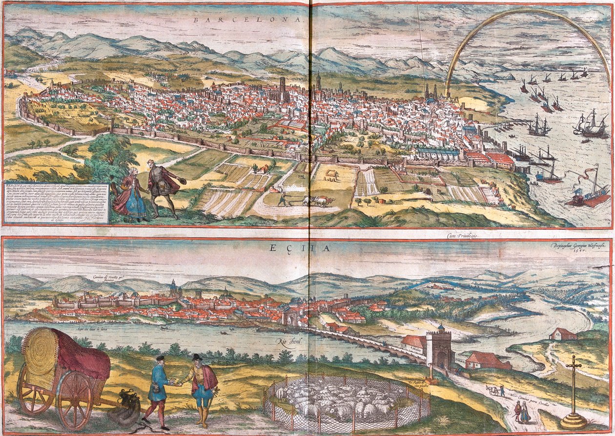 Barcelona, Ecija, Spain by Georg and Hogenberg Franz (1535 90) Braun