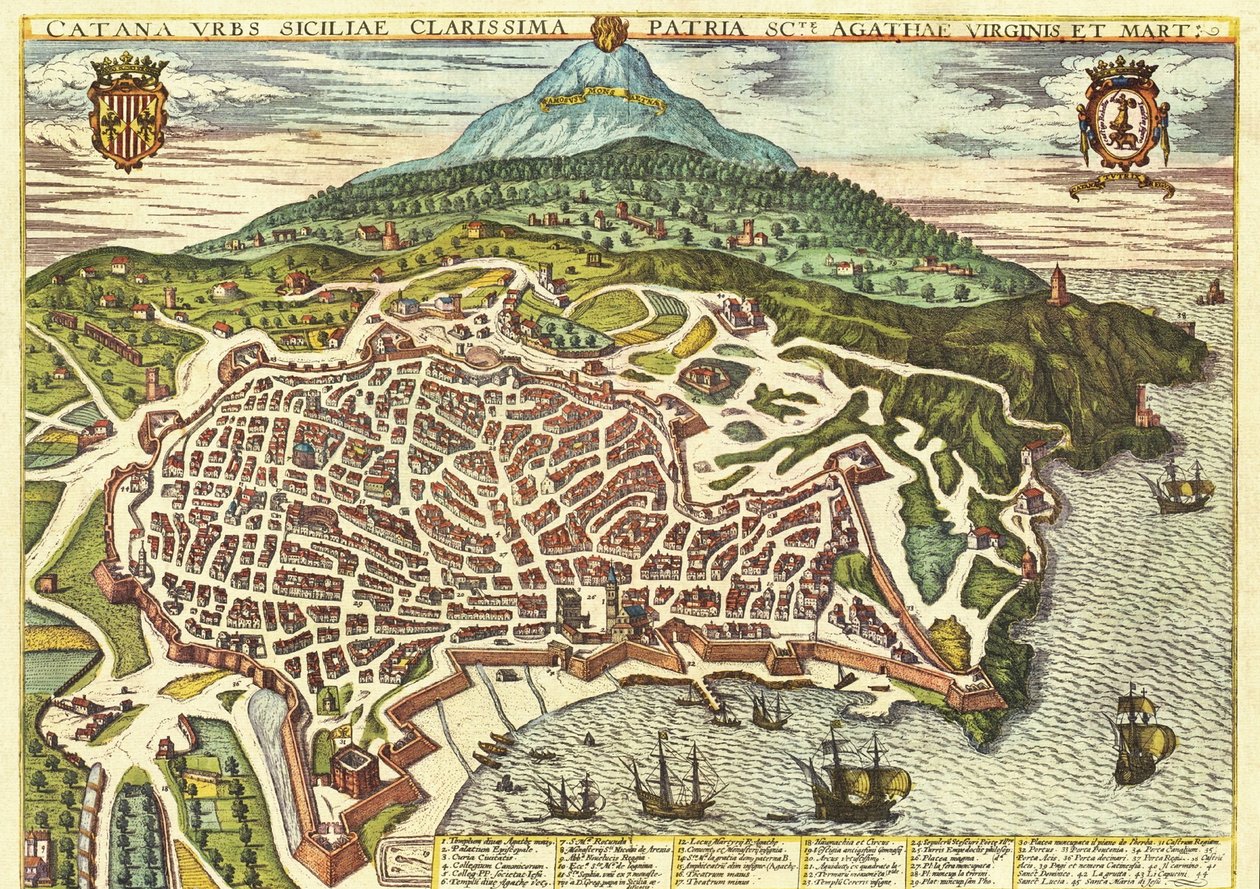 Catania, Sicily, Italy by Georg and Hogenberg Franz (1535 90) Braun