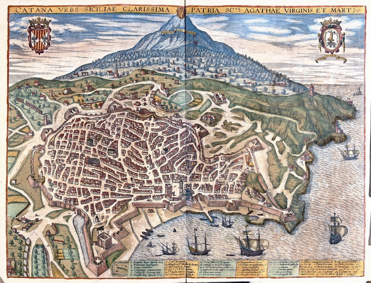 Catania, with Etna in the background, Sicily, Italy (engraving) by Georg Braun and Hogenberg Franz