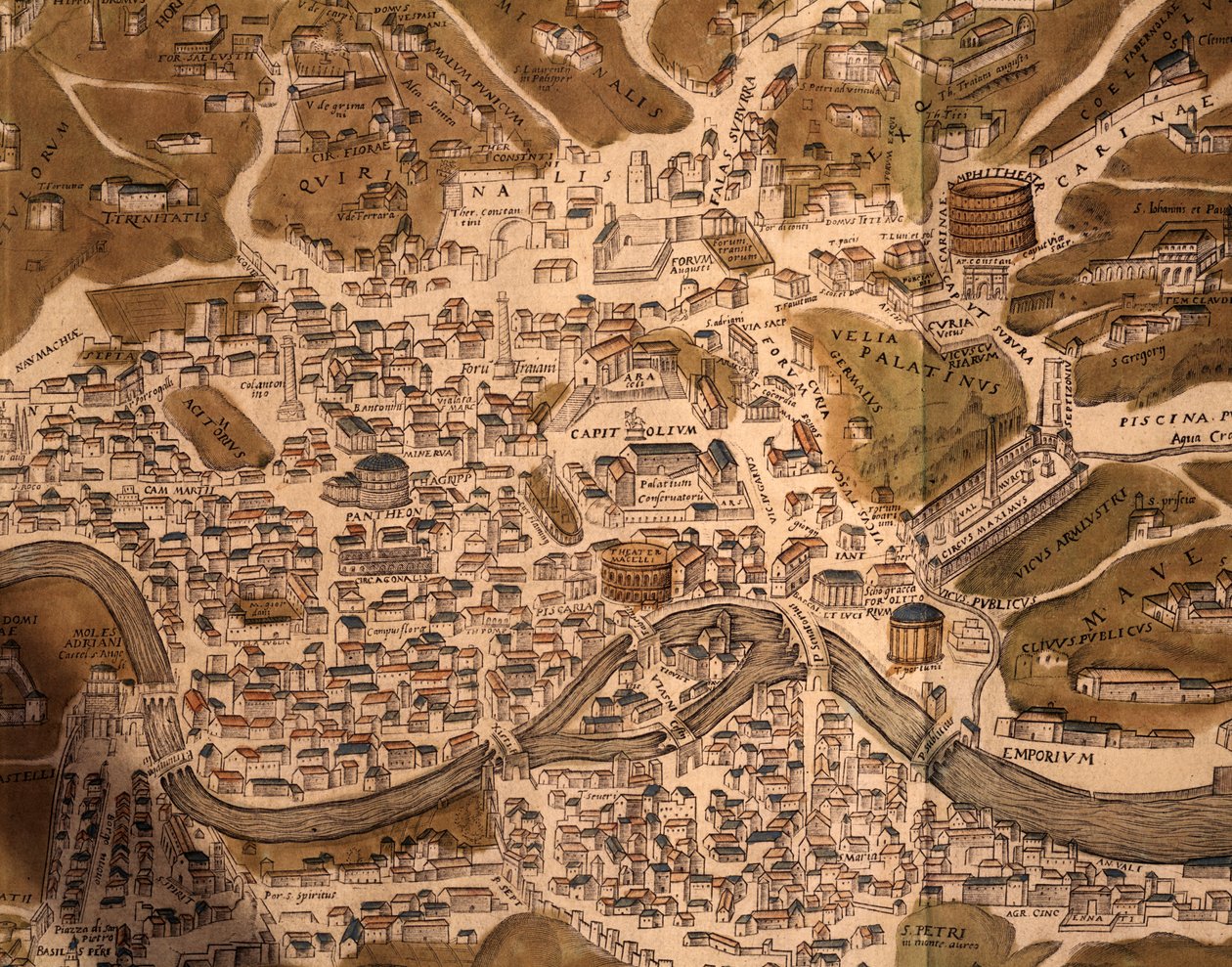 City of Rome, Map Plate, Detail from Civitates Orbis Terrarum, Cities of World, by Georg Braun and Franz Hogenberg by Georg Braun and Hogenberg Franz