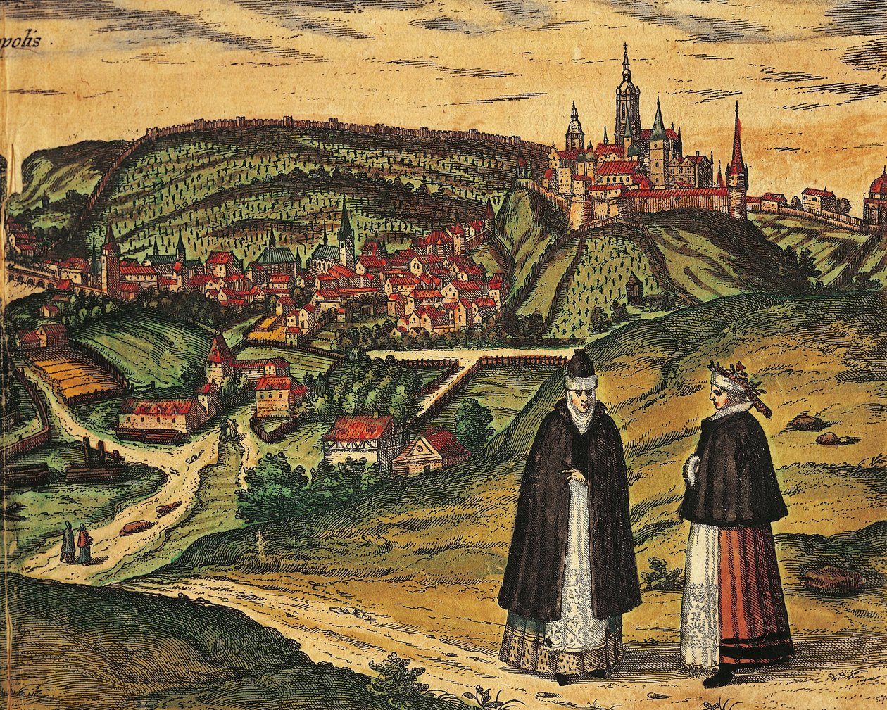 Czech Republic, Prague, View of the city with the citadel in the background, color engraving from Civitates Orbis Terrarum by Georg Braun (1541-1622) and Franz Hogenberg (1535-1590) by Georg Braun and Hogenberg Franz