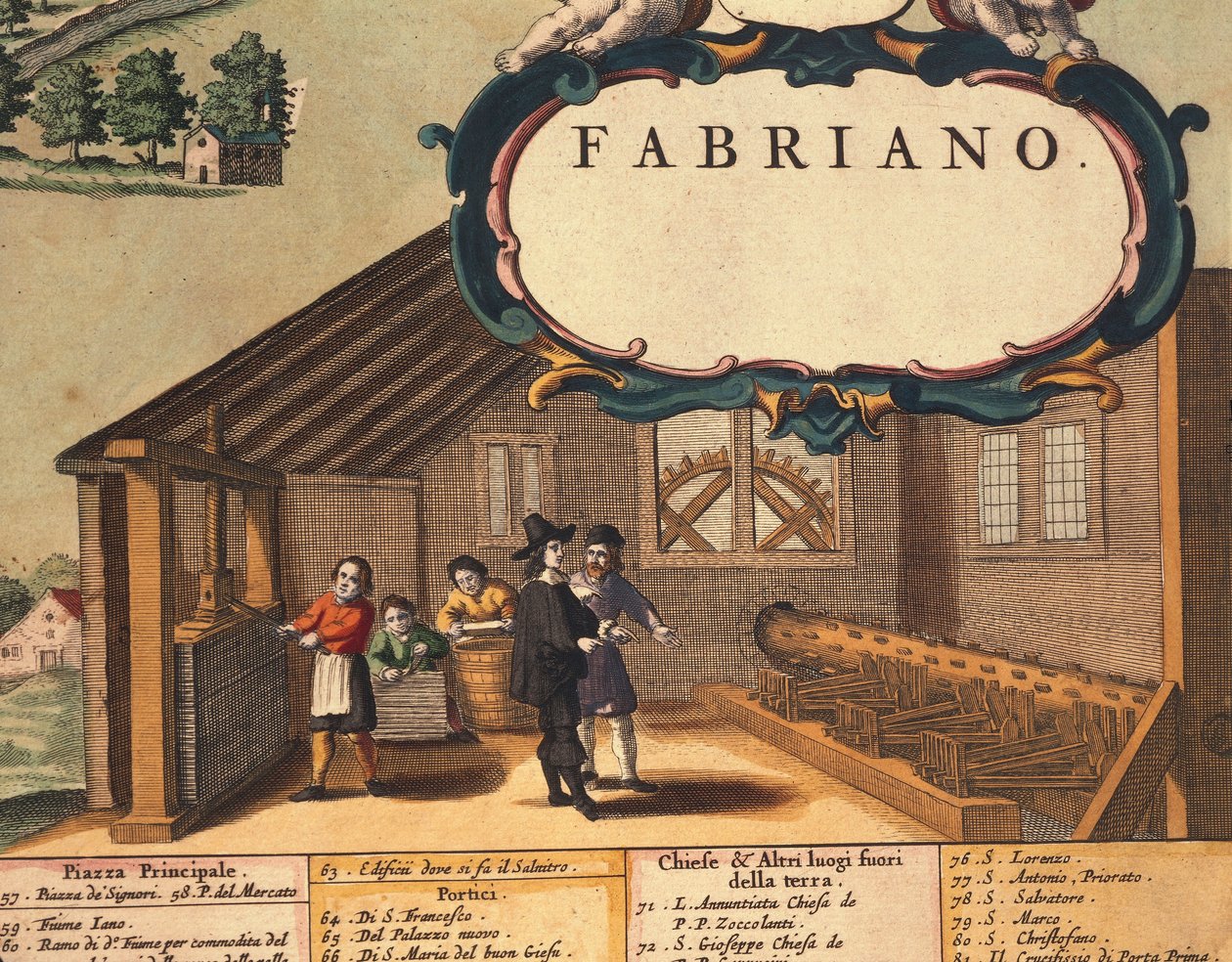 Detail Representing Paper Industry of City of Fabriano by Georg Braun and Hogenberg Franz