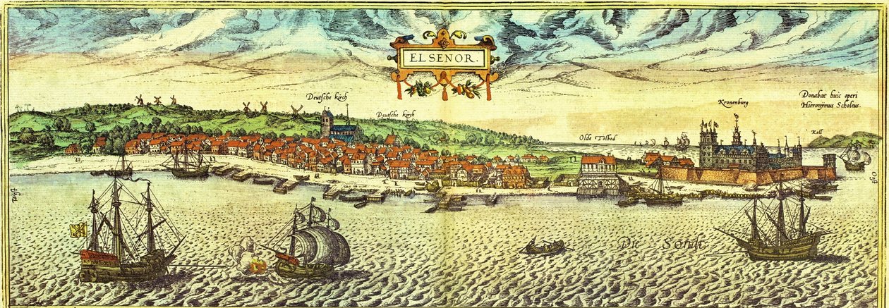 Elsinore, Denmark by Georg and Hogenberg Franz (1535-90) Braun