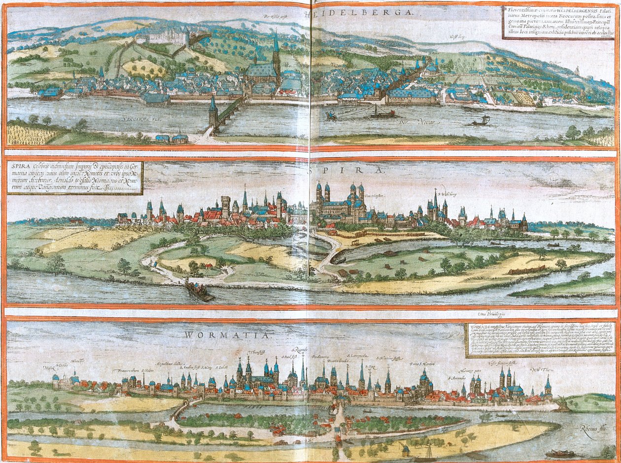 Heidelberg, Speyer, Worms, Germany by Georg and Hogenberg Franz (1535 90) Braun