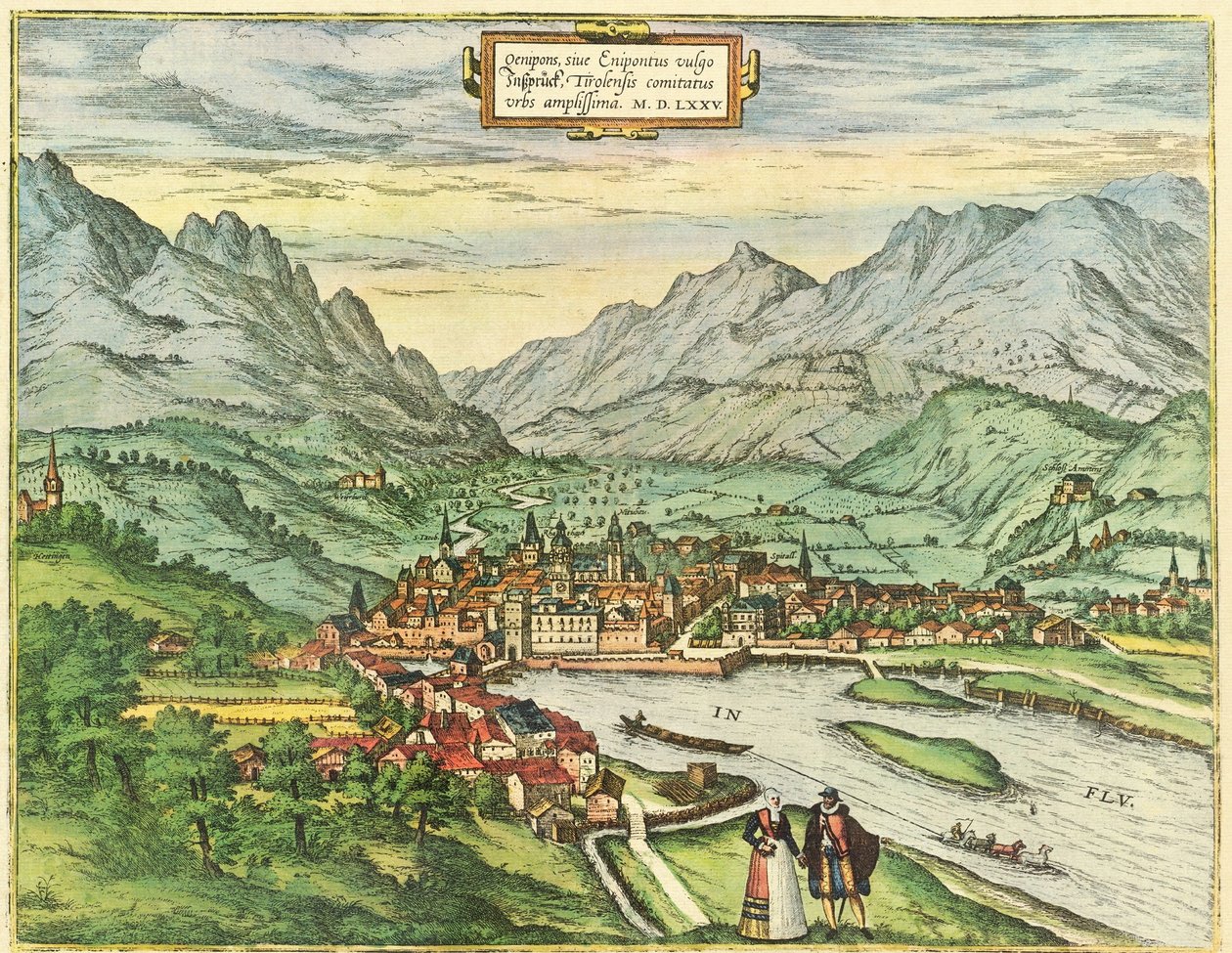 Innsbruck, Austria, Tyrol by Georg and Hogenberg Franz (1535 90) Braun