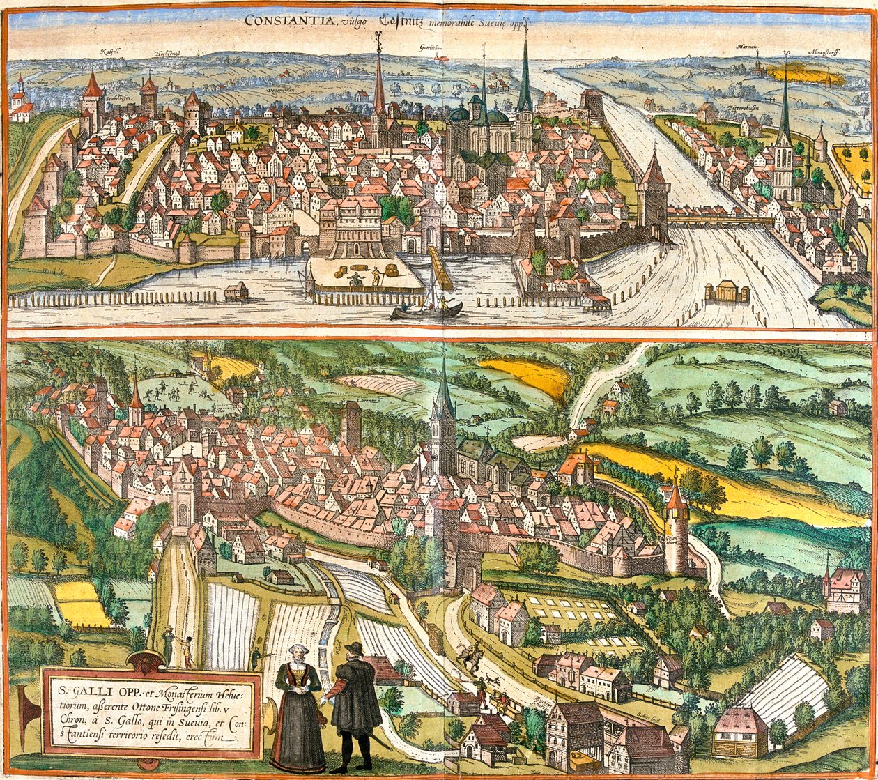 Konstanz, St. Gallen, Germany, Switzerland by Georg and Hogenberg Franz (1535 90) Braun