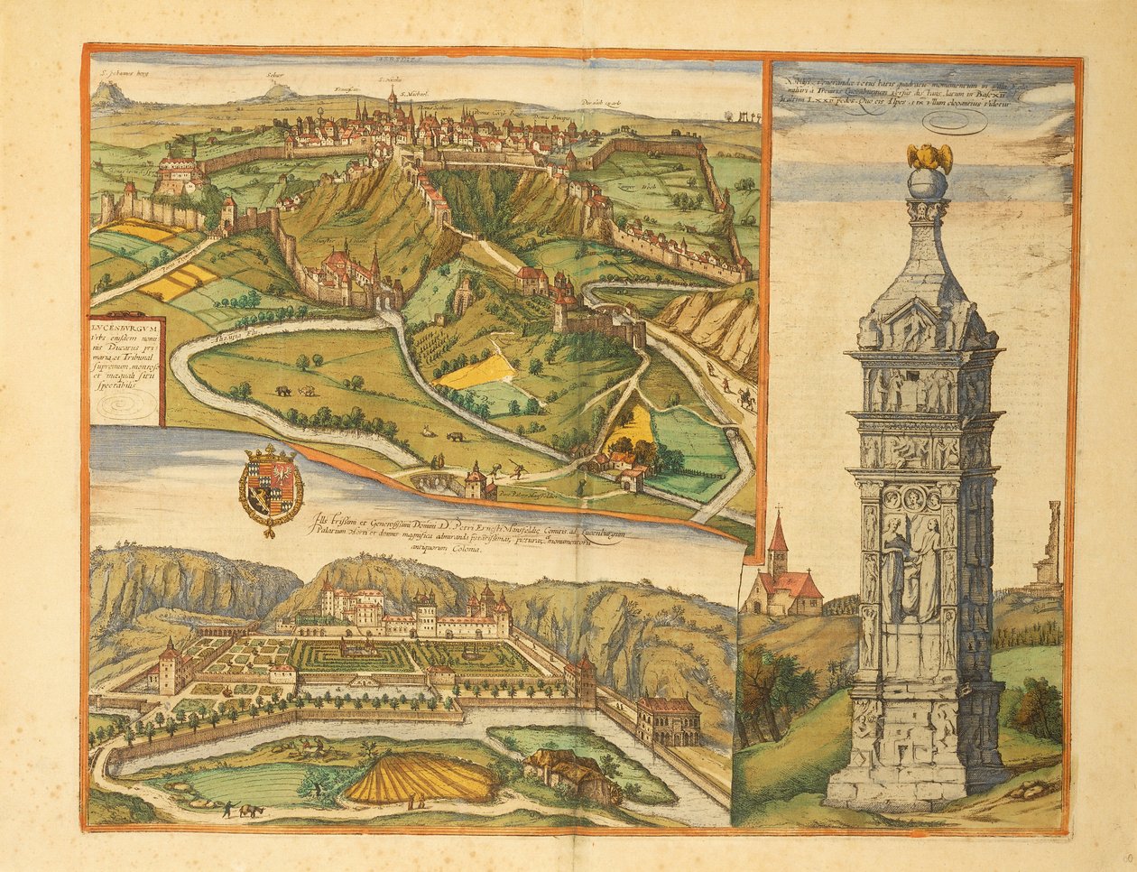 Luxembourg City, Grand Ducal Palace and Stone Monument from Civitates Orbis Terrarum by Georg Braun and Hogenberg Franz
