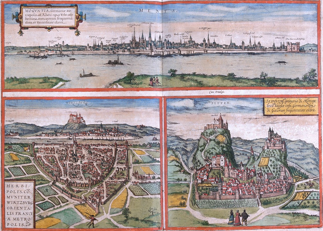Mainz, Würzburg, Sion, Germany by Georg and Hogenberg Franz (1535 90) Braun