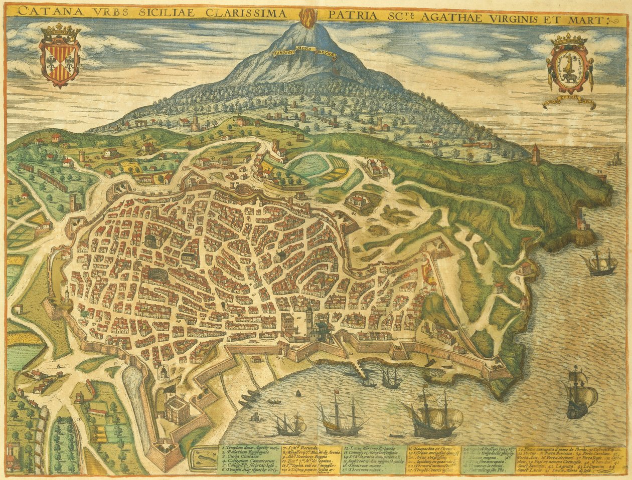 Map of Catania from Civitates Orbis Terrarum by Georg Braun by Georg Braun and Hogenberg Franz