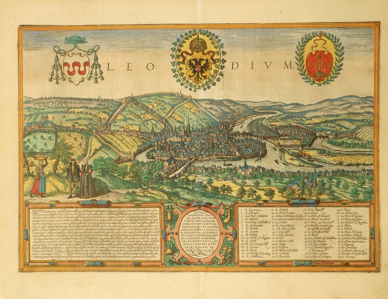 Map of Liege by Georg Braun and Hogenberg Franz