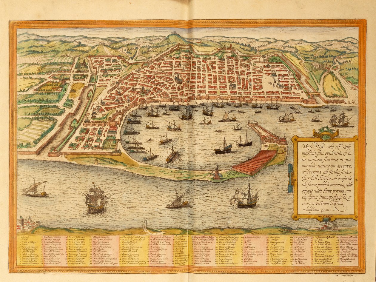 Map of Messina by Georg Braun and Hogenberg Franz