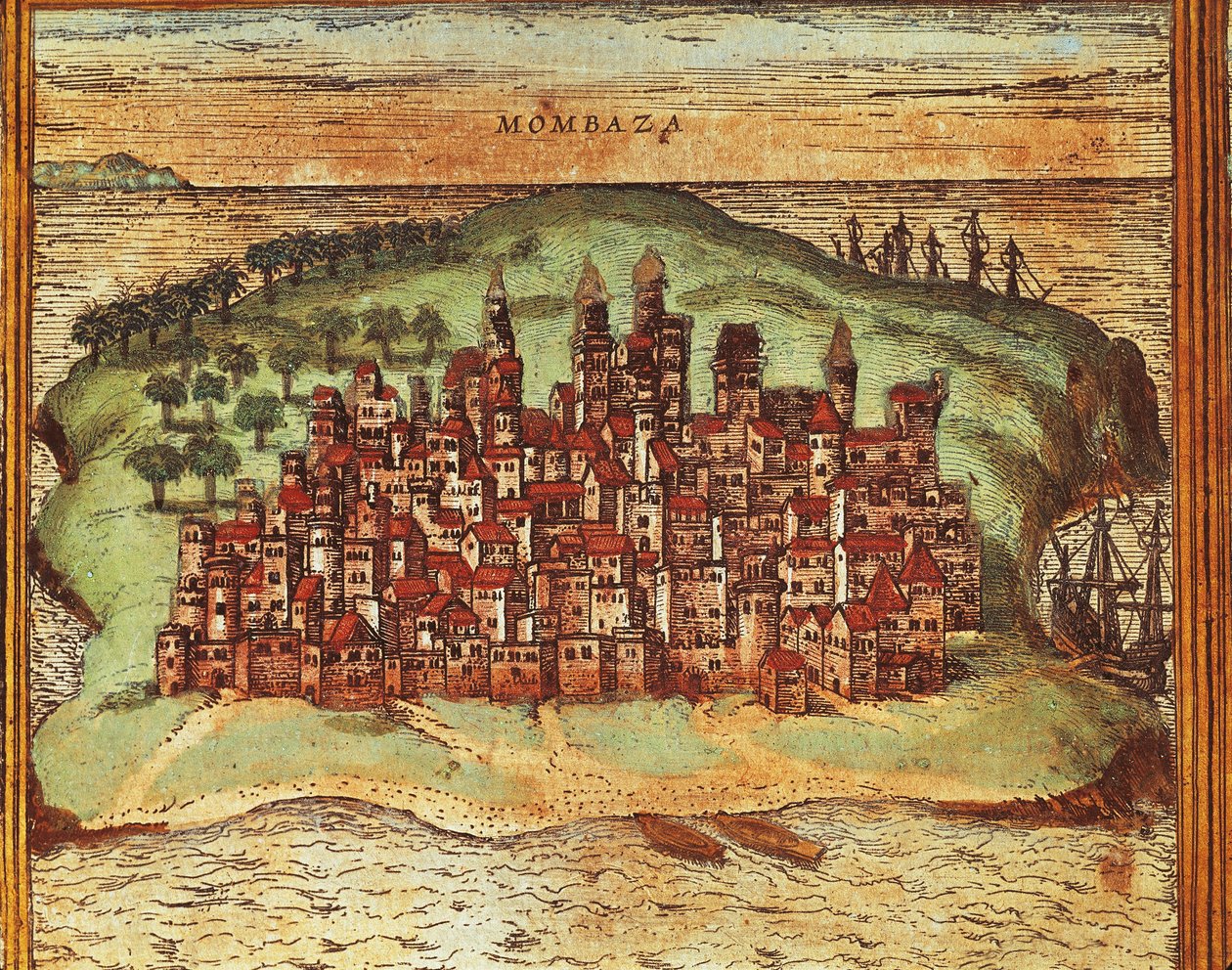 Map of Mombasa, Kenya, from Civitates Orbis Terrarum by Georg Braun and Franz Hogenberg, Engraving by Georg Braun and Hogenberg Franz