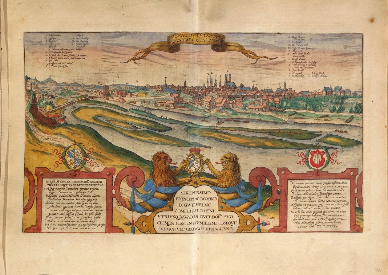 Map of Munich, Germany, from Civitates Orbis Terrarum by Georg Braun by Georg Braun and Hogenberg Franz