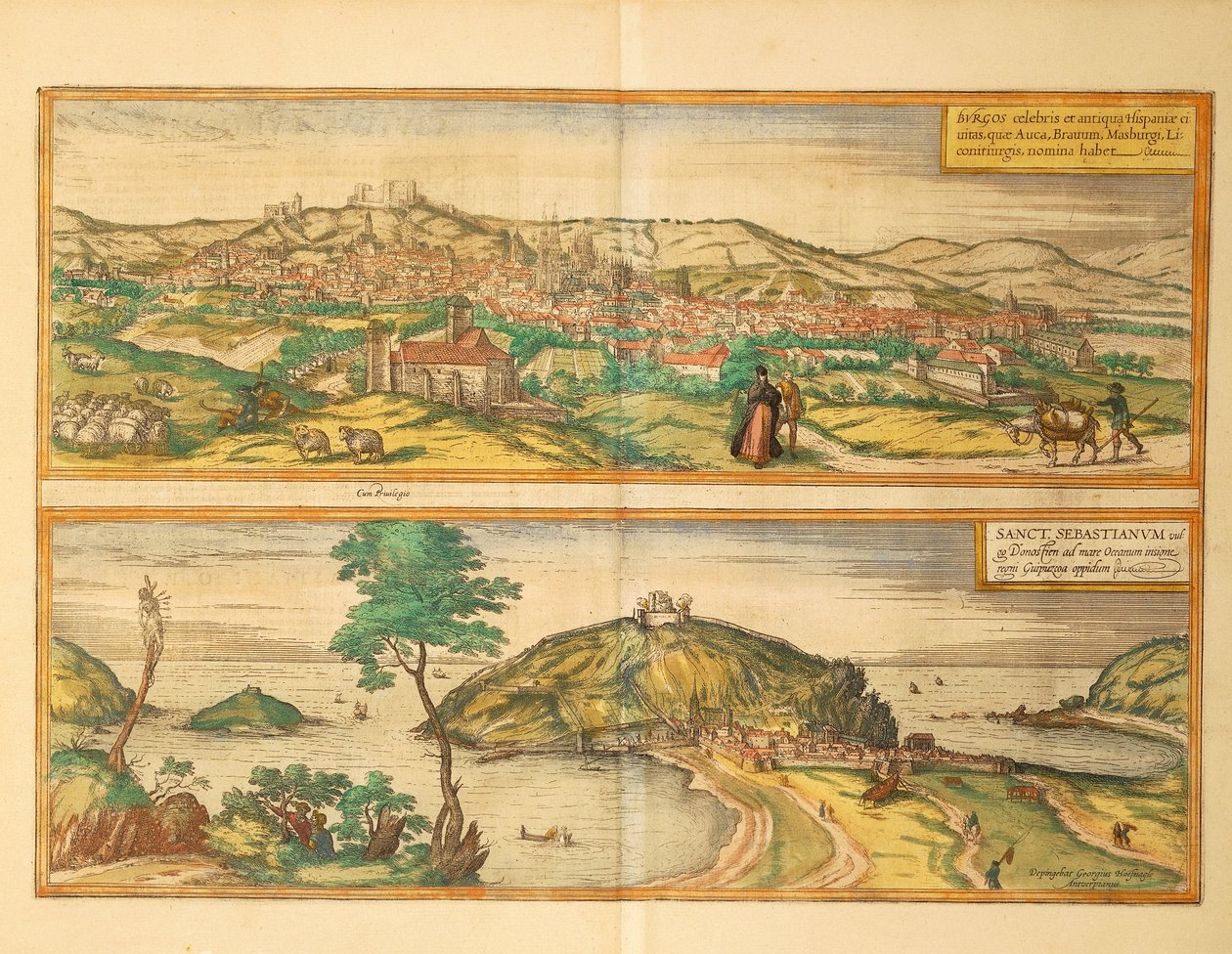 Map of San Sebastian and Burgos from Civitates Orbis Terrarum by Georg Braun and Hogenberg Franz