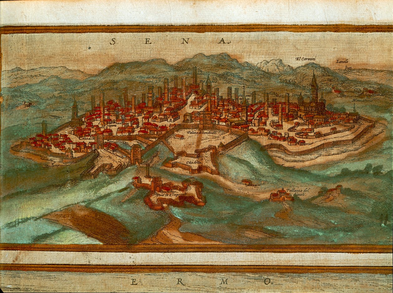 Map of Siena from Civitates Orbis Terrarum by Georg Braun and Hogenberg Franz