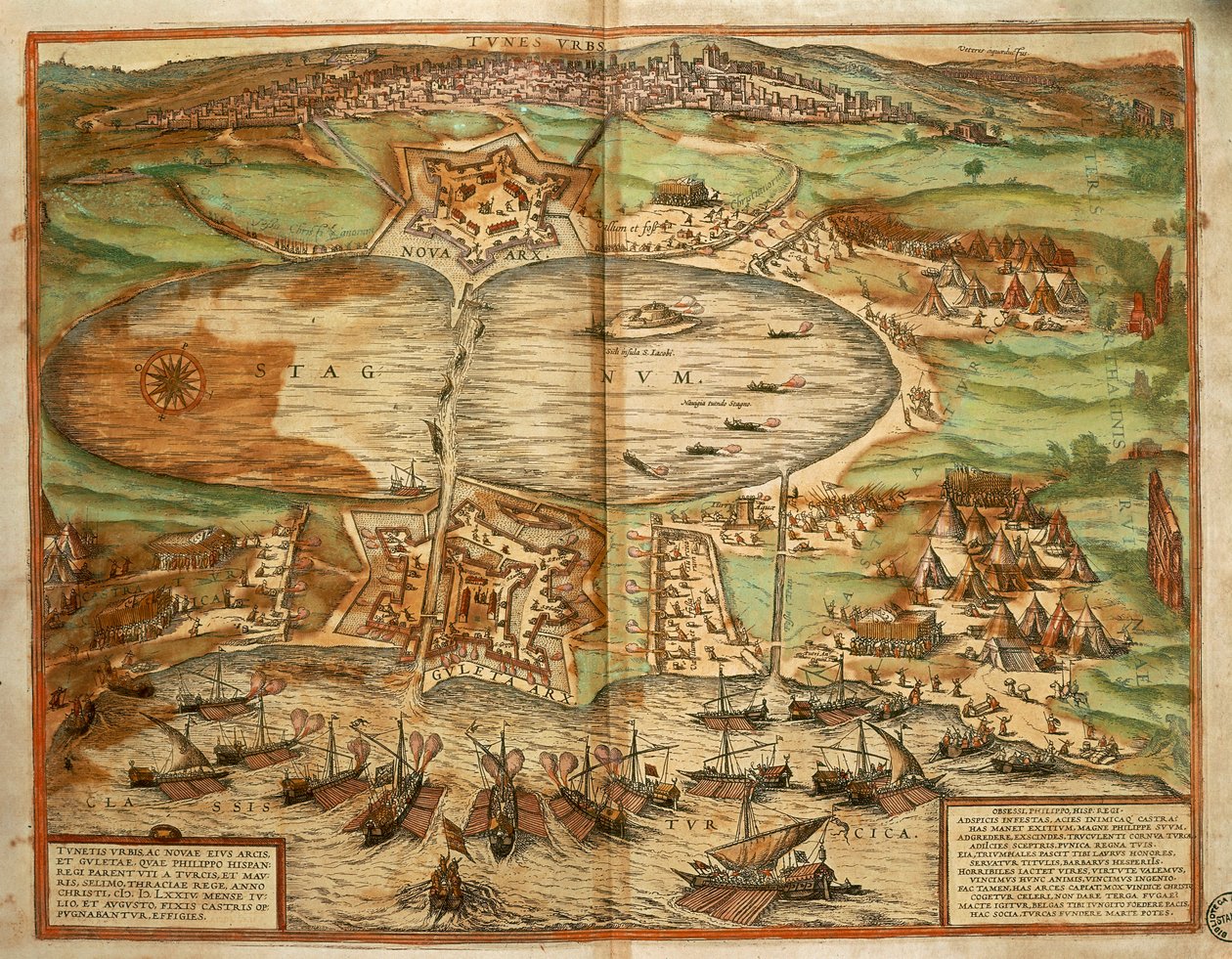 Map of Tunis, Tunisia, from Civitates Orbis Terrarum, engraving by Georg Braun and Hogenberg Franz