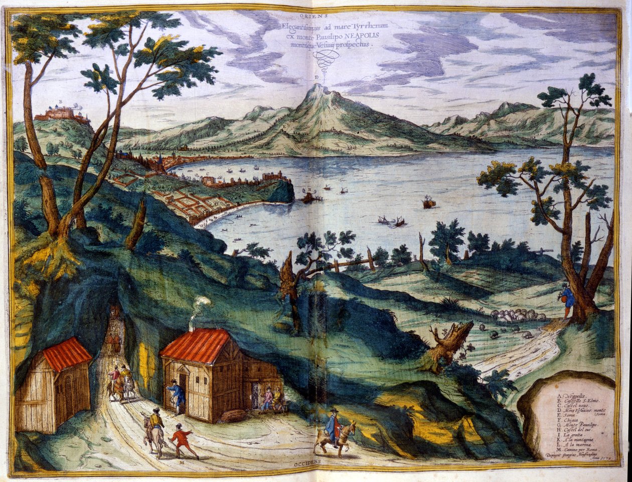 Naples, Posilipe and Vesuvius by Georg Braun and Hogenberg Franz