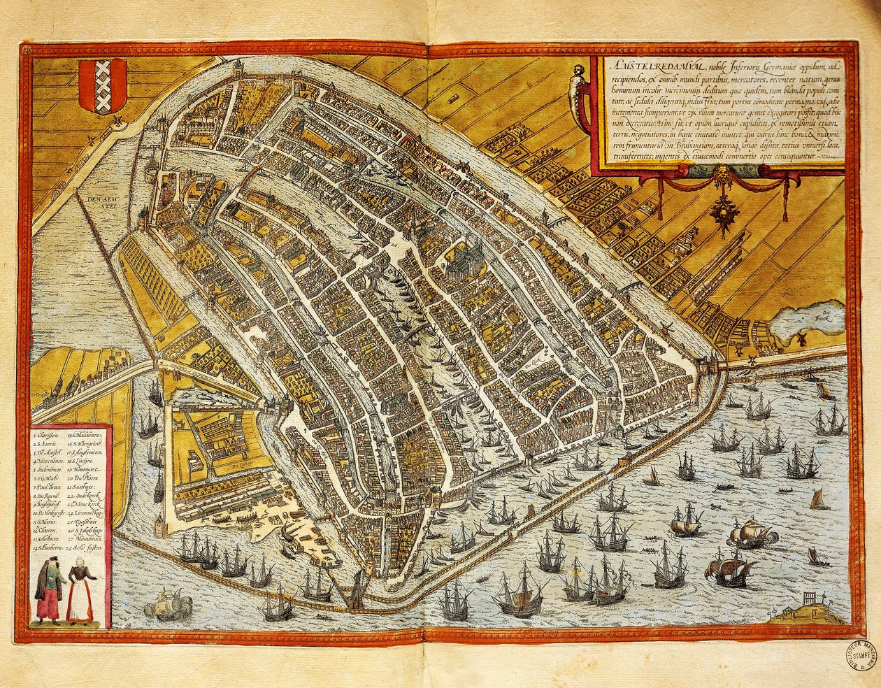 Netherlands, Map of Amsterdam from Civitates Orbis Terrarum by Georg Braun (1541-1622) and Franz Hogenberg (1535-1590), engraving by Georg Braun and Hogenberg Franz
