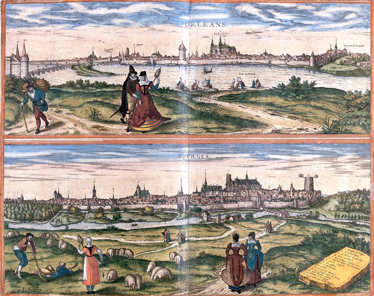 Orléans, Bourges, France by Georg and Hogenberg Franz (1535 90) Braun