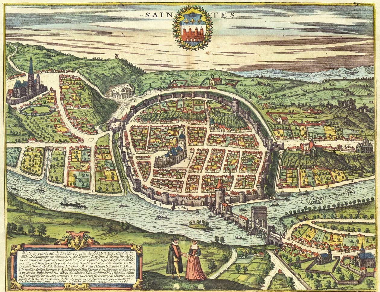 Saintes, France by Georg and Hogenberg Franz (1535 90) Braun