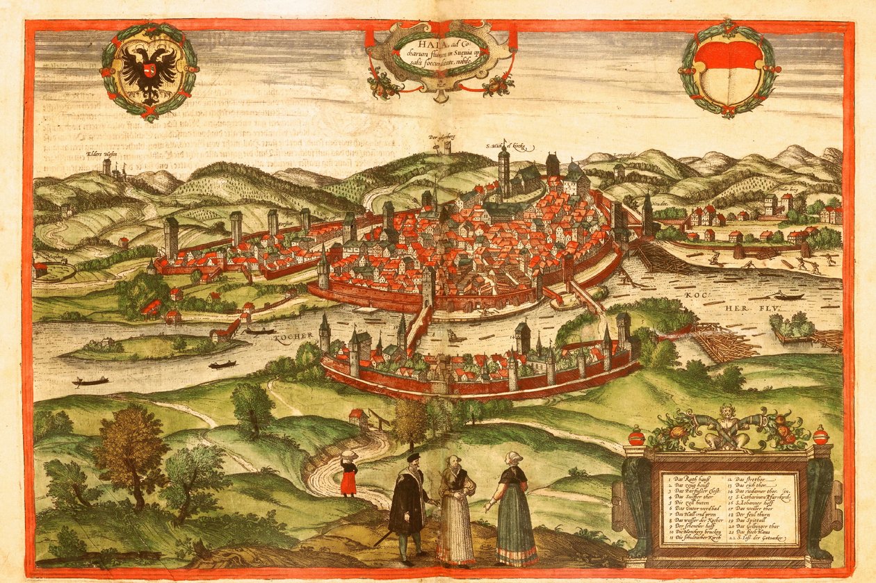 Swabischhall, Swabia, Germany by Georg and Hogenberg Franz (1535 90) Braun