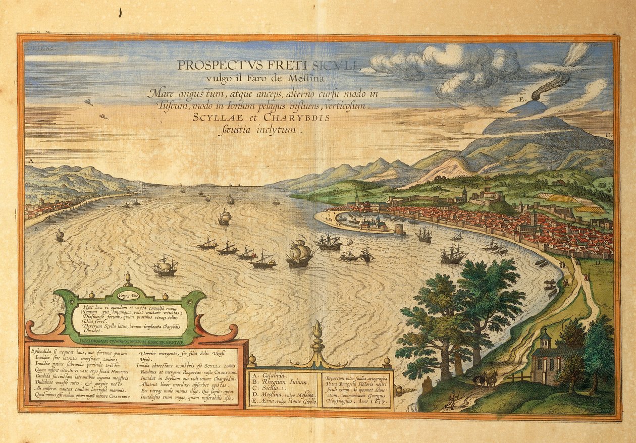 The Strait of Messina by Georg Braun and Hogenberg Franz