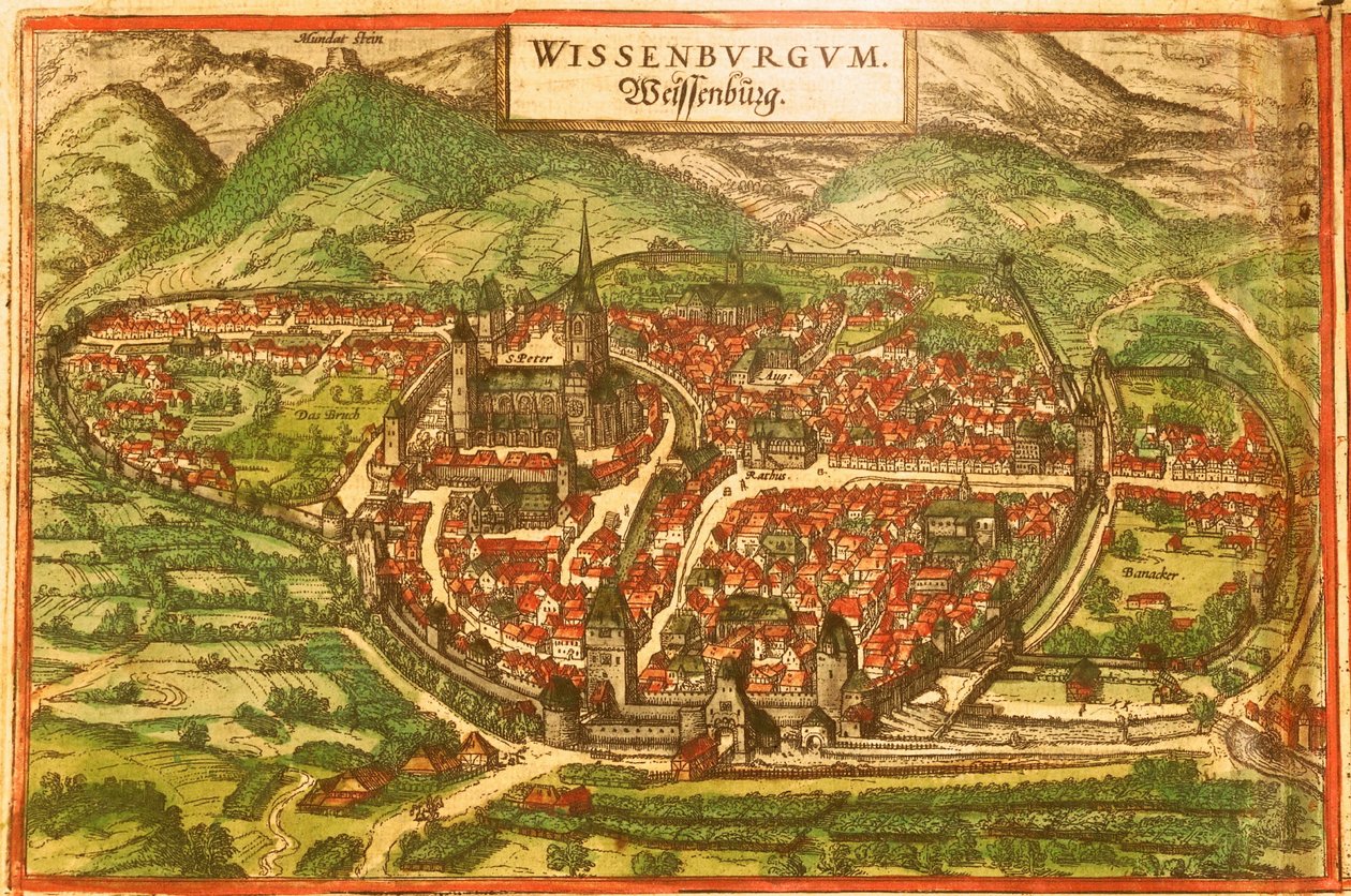 Wissembourg, White Castle, Alsace by Georg and Hogenberg Franz (1535 90) Braun