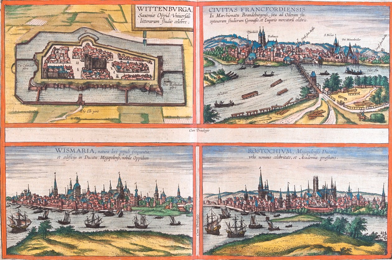 Wittenberg, Frankfurt, Wismar, Rostock, Germany by Georg and Hogenberg Franz (1535 90) Braun