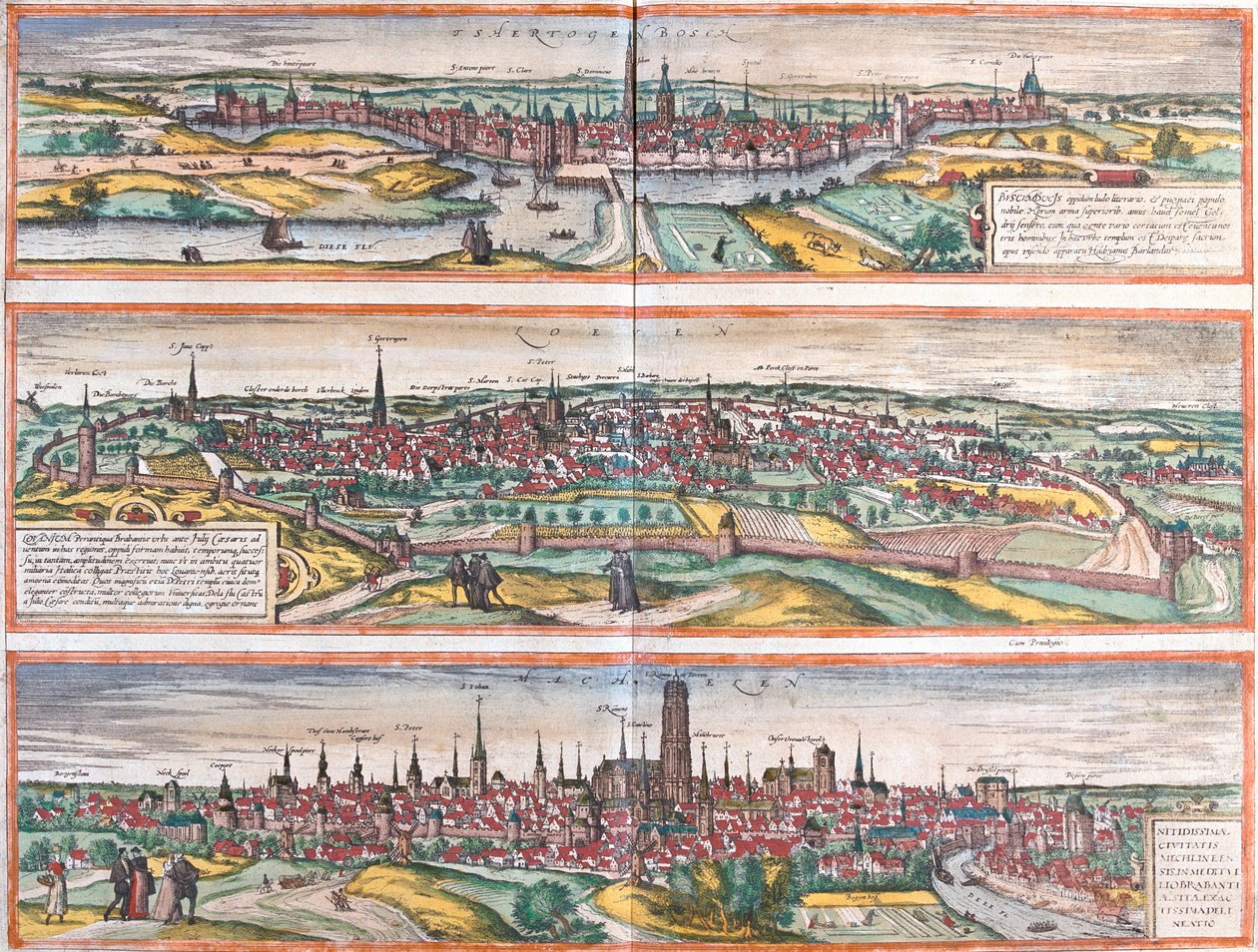 s-Hertogenbosch, Leuven, Machelen, Netherlands, Belgium by Georg and Hogenberg Franz (1535 90) Braun