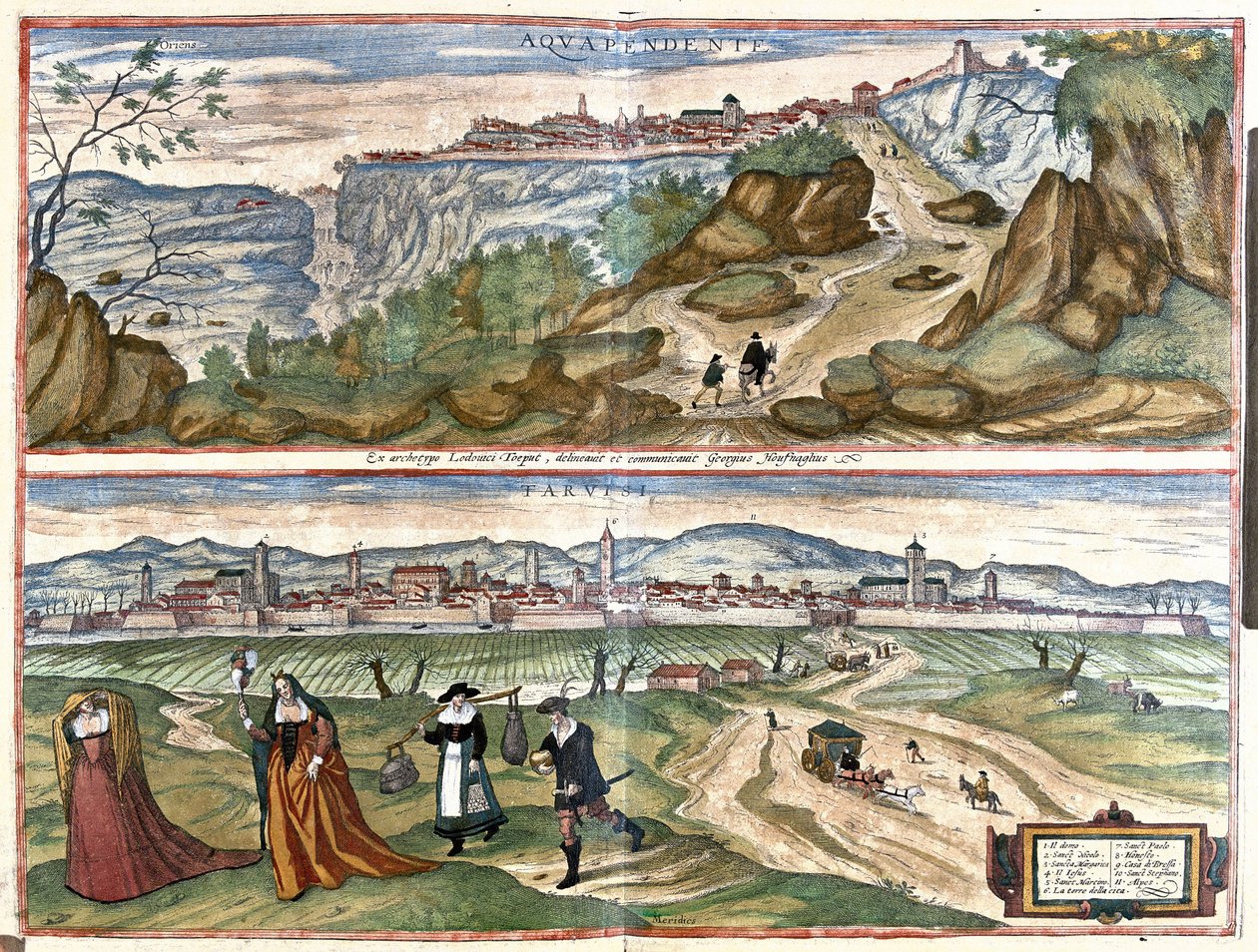 Acquapendente and Treviso, Italy (engraving) by Georg Braun and Hogenberg Franz