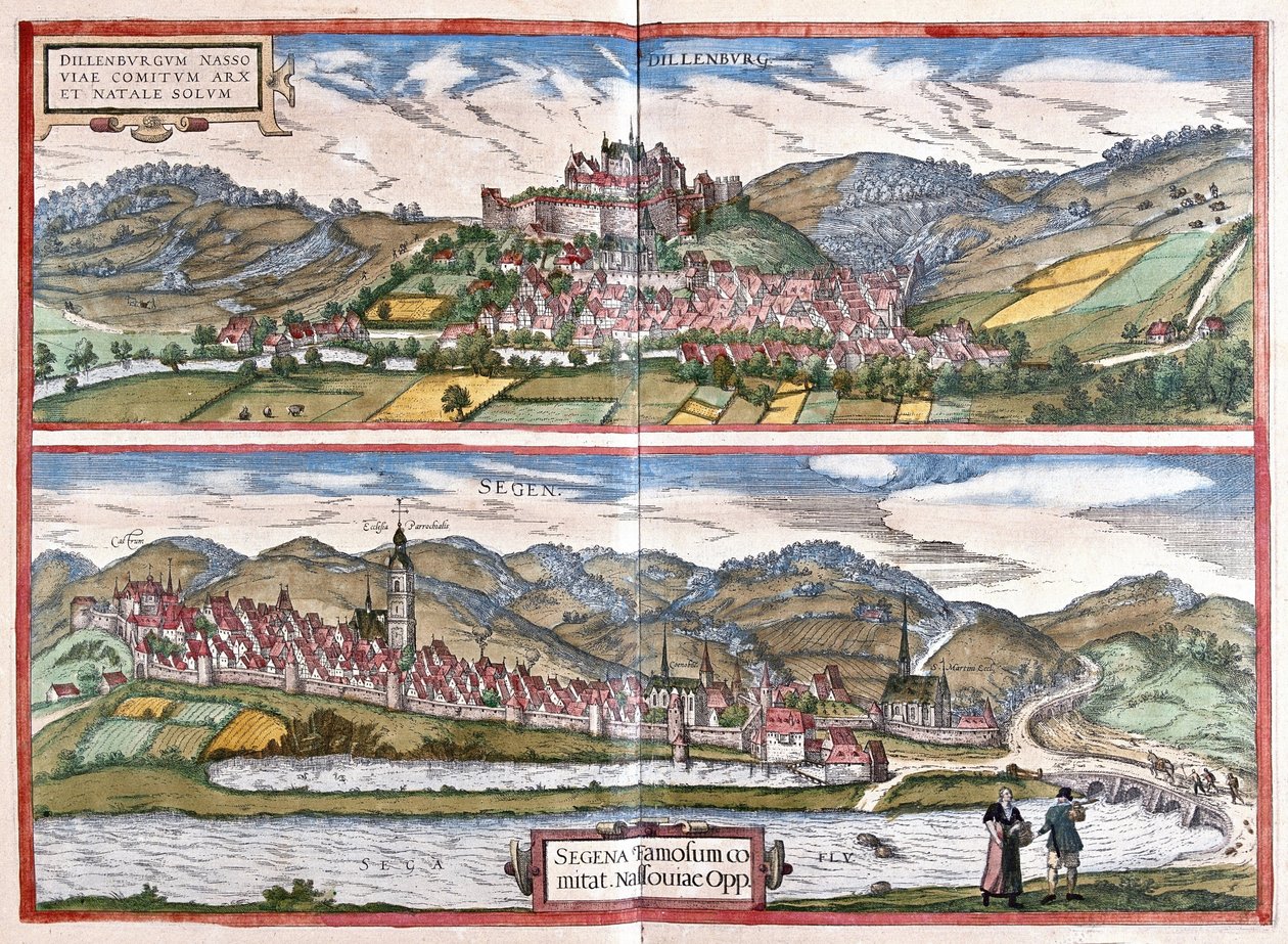 Dillenburg (Hesse) and Siegen (North Rhenania Westphalia), Germany by Georg Braun and Hogenberg Franz