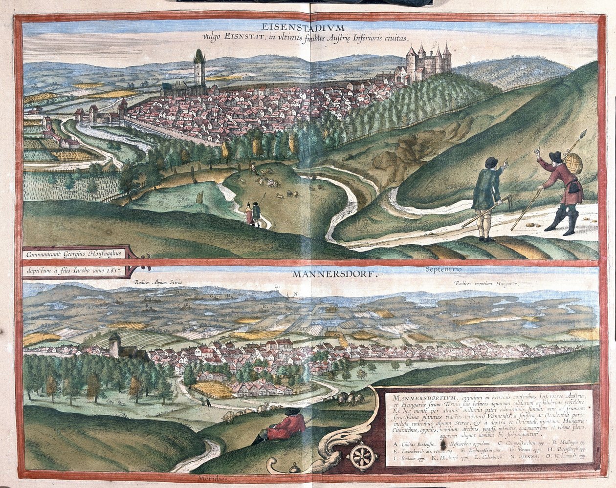 Eisenstadt and Mannersdorf am Leithagebirge, Austria by Georg Braun and Hogenberg Franz