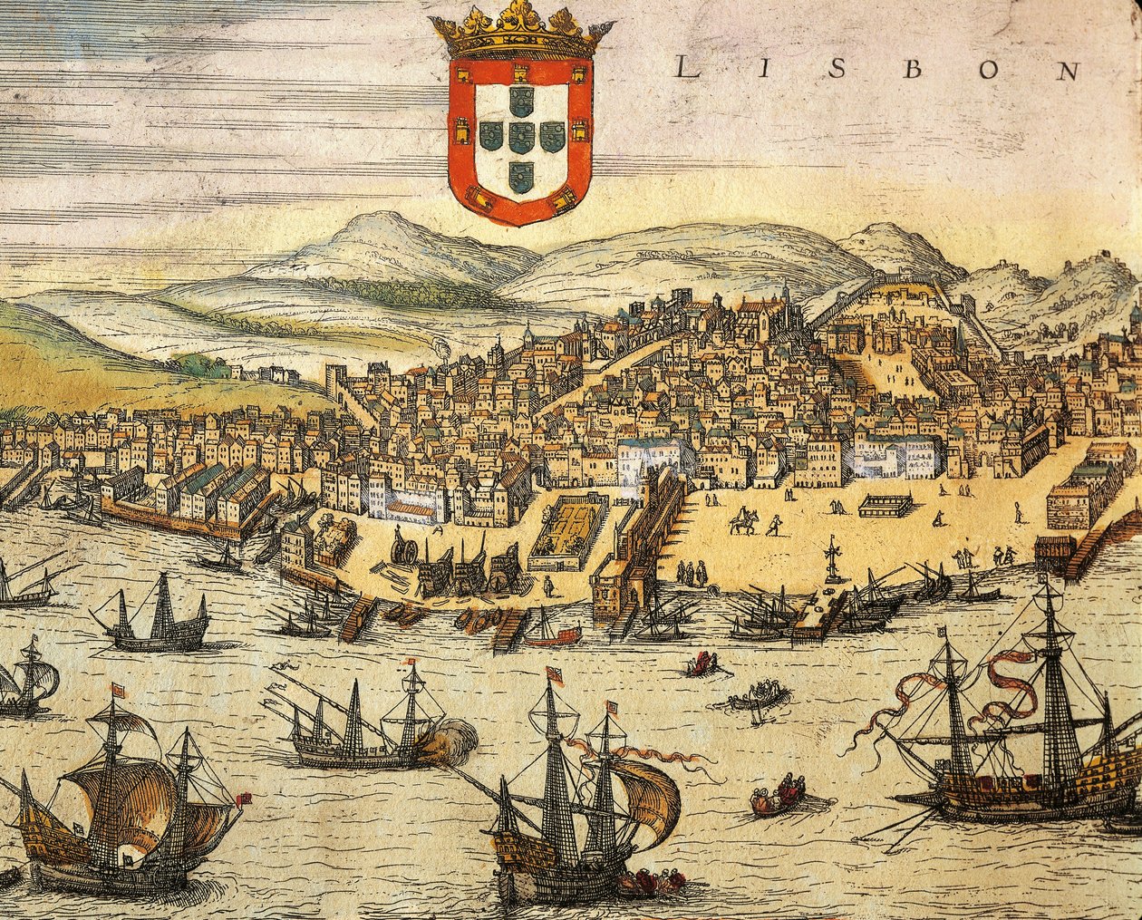 Map of City of Lisbon, from Civitates Orbis Terrarum by Georg Braun and Franz Hogenberg, engraving by Georg Braun and Hogenberg Franz