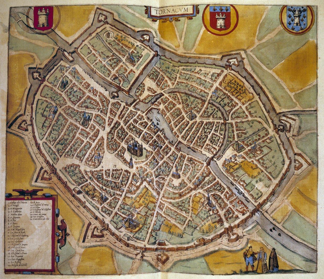 Map of the city of Tours in France. Engraving from the Atlas of 