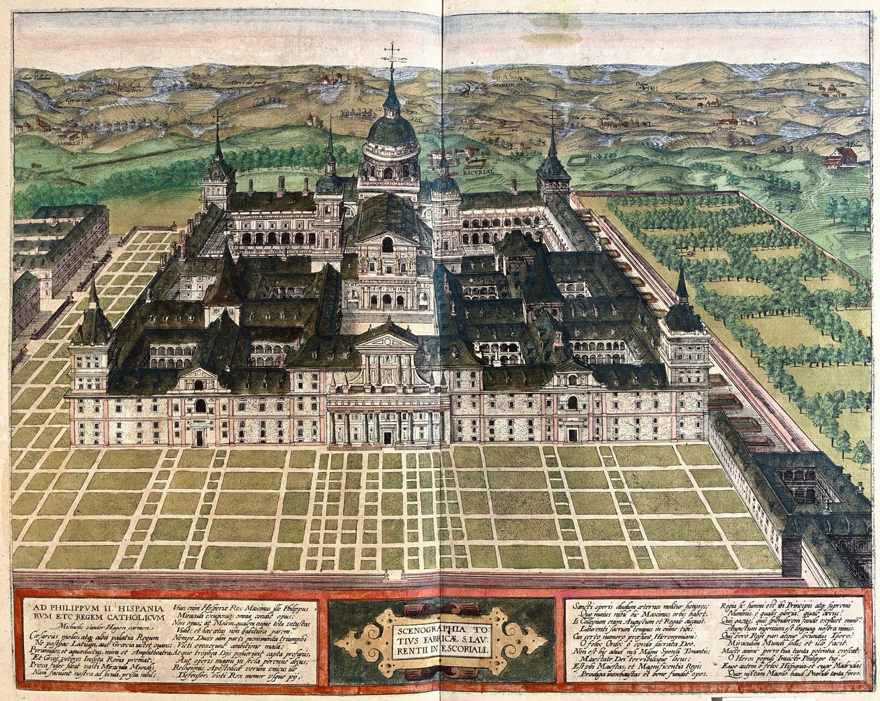 Monastery (Palace of King Philip II), Spain (engraving) by Georg Braun and Hogenberg Franz