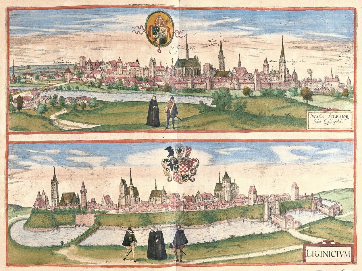 Nysa and Legnica (Lignica), Poland by Georg Braun and Hogenberg Franz