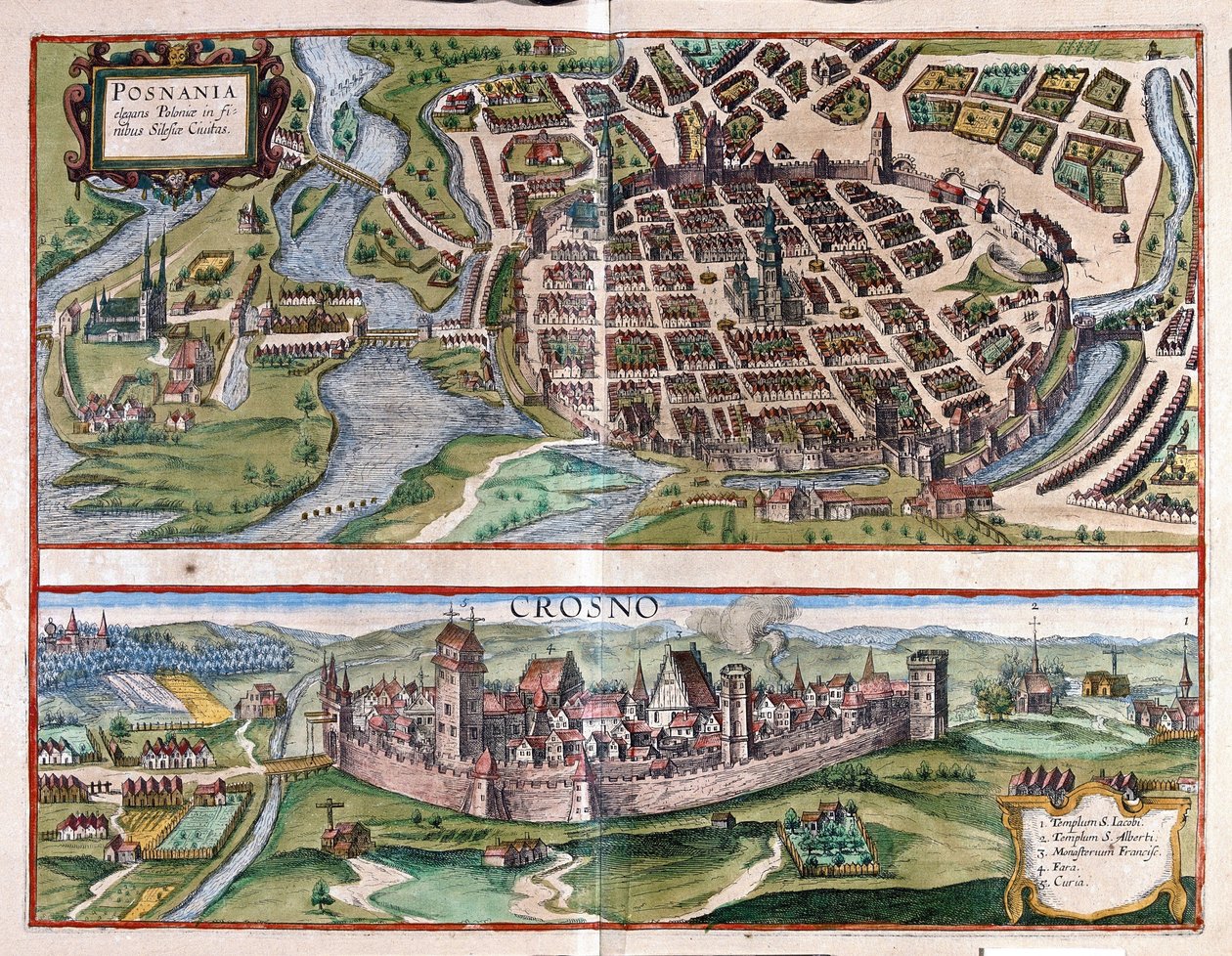 Poznan and Krosno, Poland by Georg Braun and Hogenberg Franz