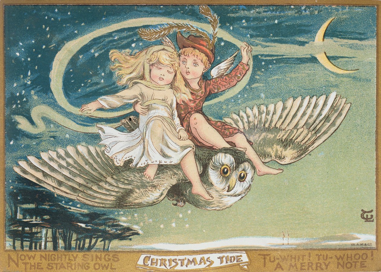 Owl Flight, Christmas card by George Baxter