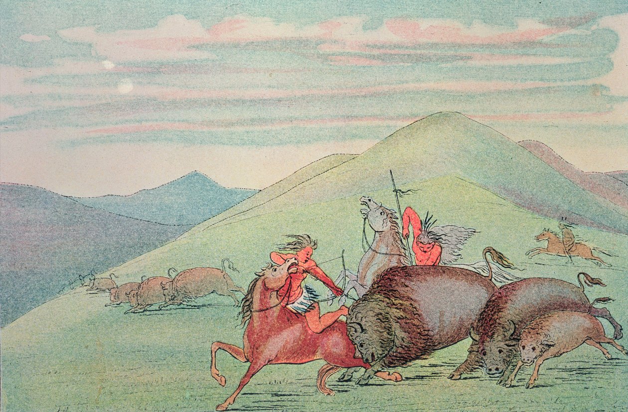 Buffalo Bull Protecting Calf and Mother Under Attack by George Catlin