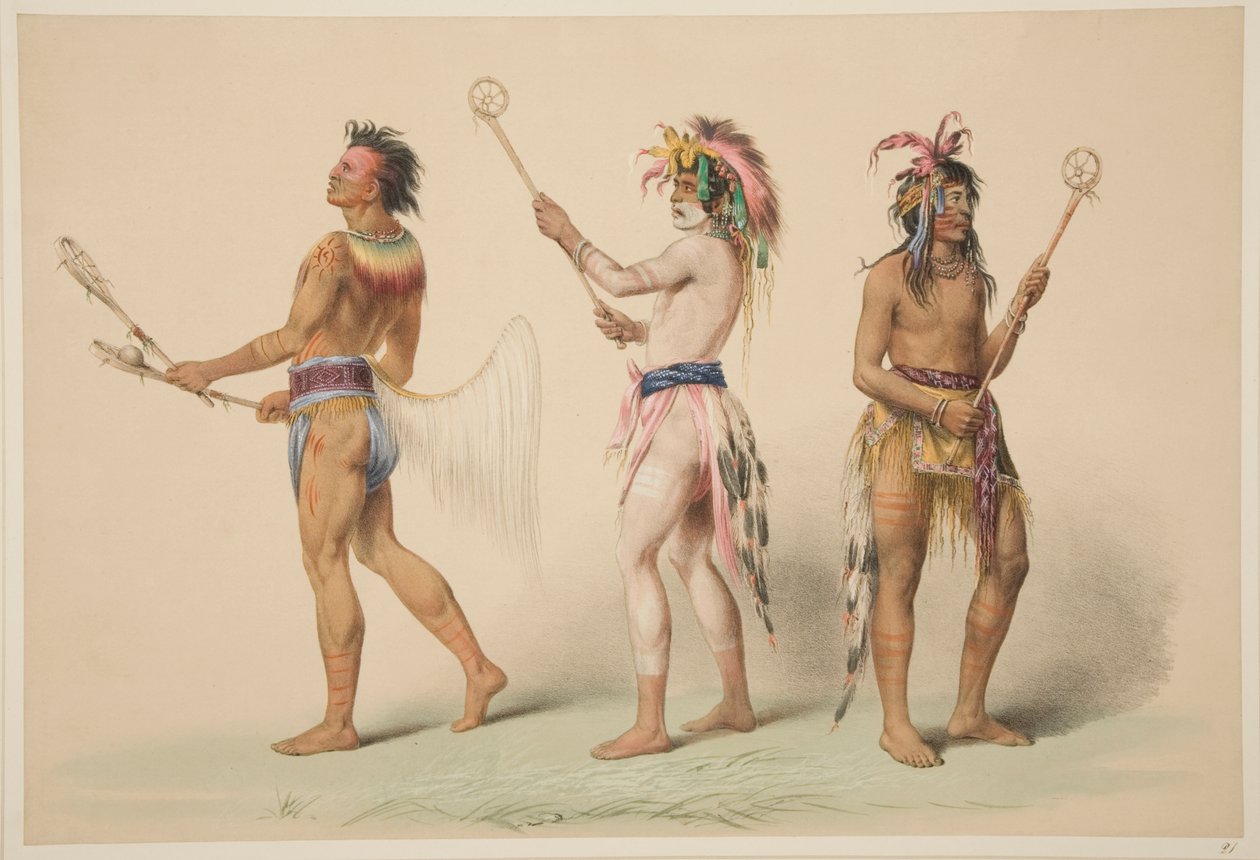 Illustration of Lacrosse Players, from Illustrations of the Manners, Customs & Conditions of the North American Indians, London, 1845 by George Catlin