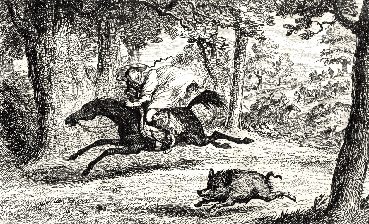 Cardinal John of Belue Chasing a Boar, Illustration from 