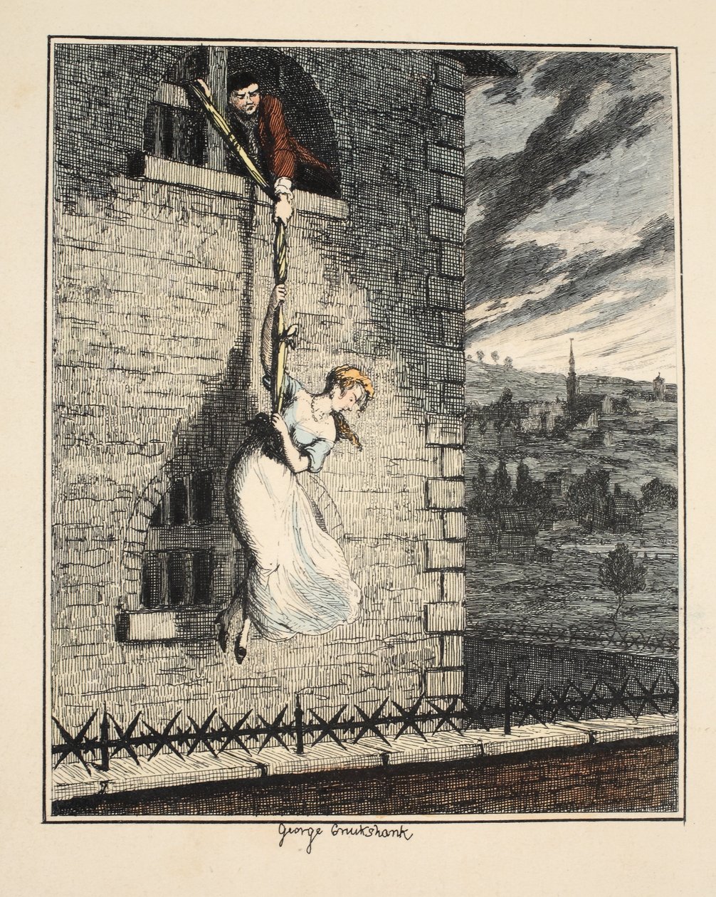 Jack Sheppard in Company with Edgeworth Bess, Escaping from Clerkenwell Prison, Illustration from Jack Sheppard: A Romance by William Harrison Ainsworth by George Cruikshank