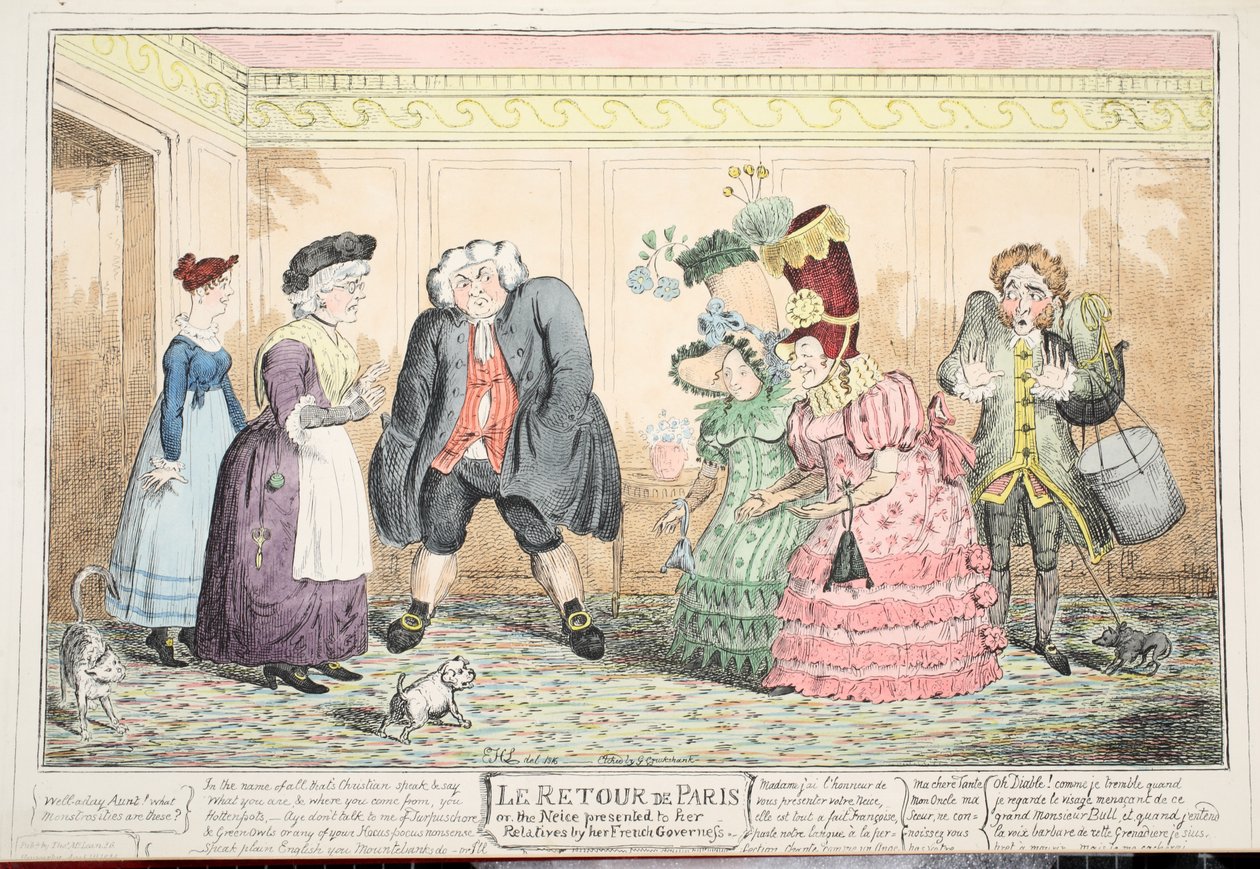 Le Retour de Paris, or, the Niece presented to her Relatives by her French Governess by George Cruikshank