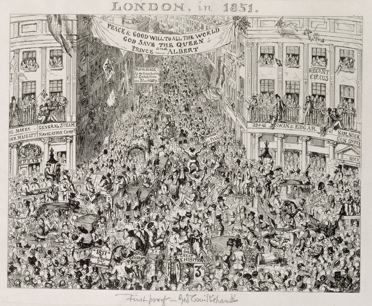 Piccadilly during the Great Exhibition by George Cruikshank