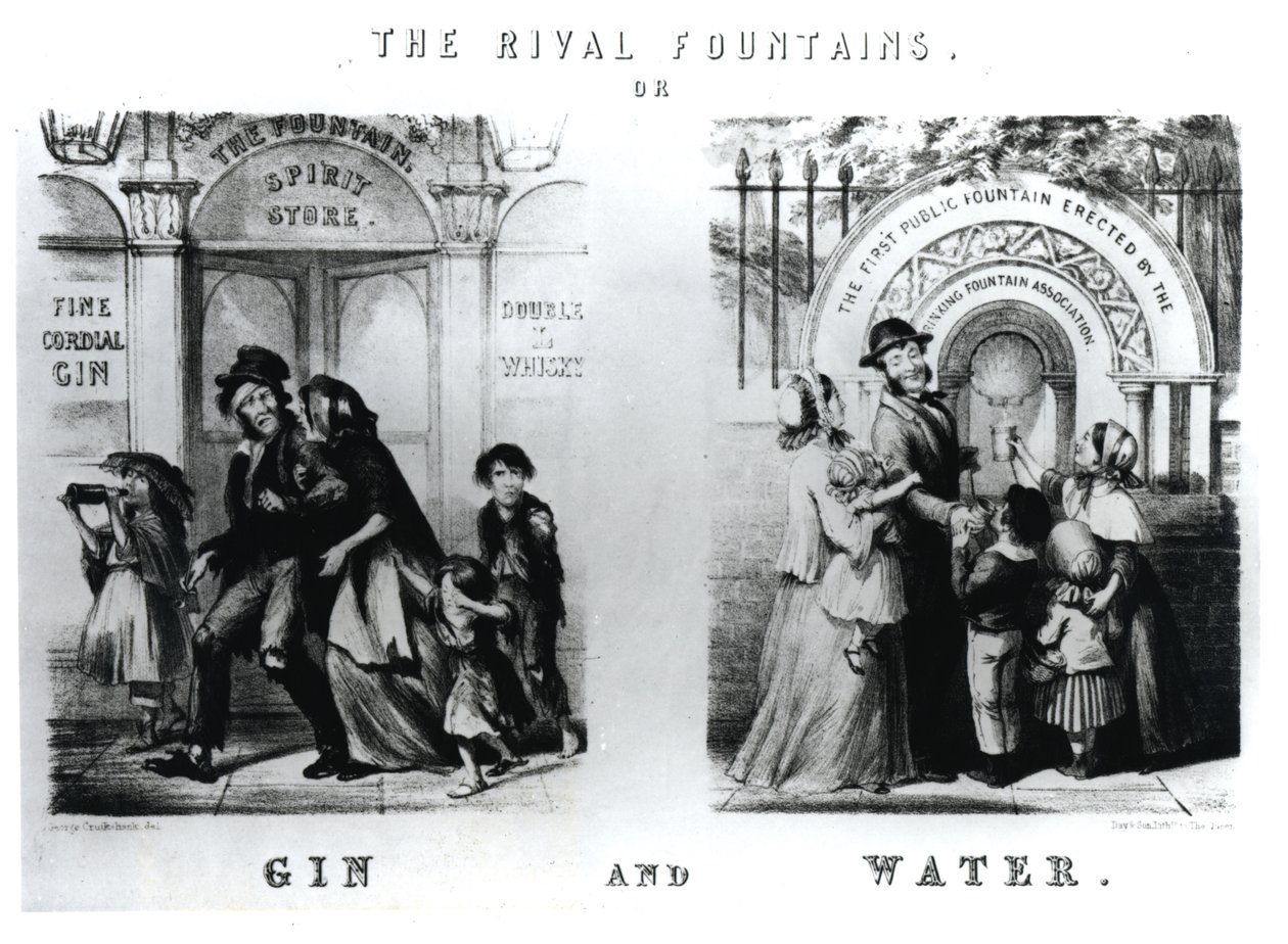 The Rival Fountains or Gin and Water by George Cruikshank