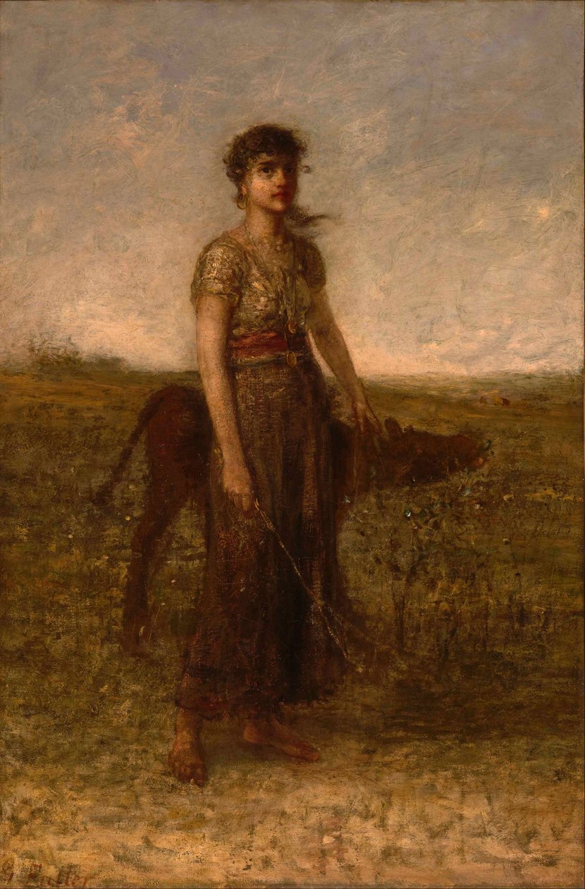 Girl and Calf (Led Through Meadows) by George Fuller